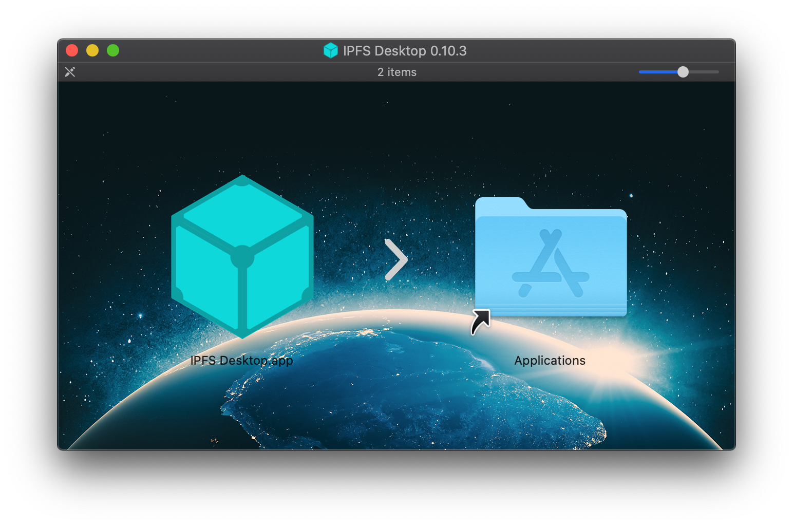 Drag-to-install window in MacOS.